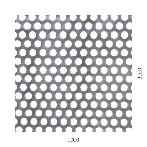 děrovaný plech kruhový přesazený Zn, otvor: ø 10 mm, rozteč: 15 mm, (2000x1000x1 mm)